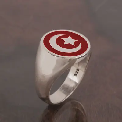 Malcolm X Sterling Silver Ring Moon Crescent Star Ring For Man Red Islamic Rings • $69
