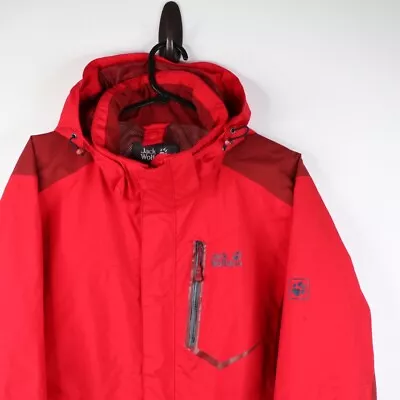 Jack Wolfskin Waterproof Jacket Mens S Full Zip Walking Hooded Red Work Wear • £29.95