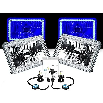 4X6  Blue COB Halo Glass/Metal 6000K 4000LM LED Headlight H4 Light Bulb Pair • $189.95