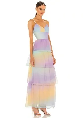 Amanda Uprichard Thaddea Maxi Dress Rainbow Ruffled Medium • $60