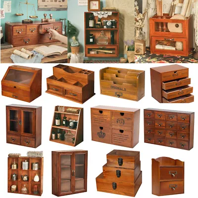 £8.95 • Buy Desktop Vintage Wooden Rustic Storage Cabinet Box Organizer Shelf Holder Display