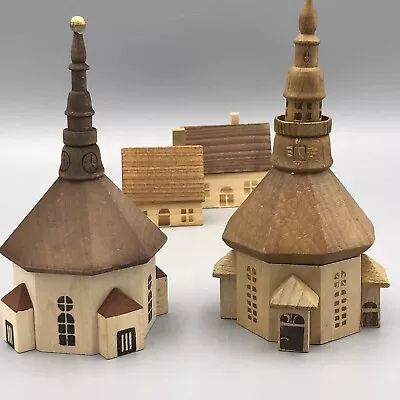 Stiffen Village Buildings Pine Wood Miniatures Germany 2 Churches 2 Houses • $38.50