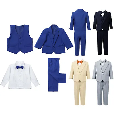 UK Boys 5Pcs Tuxedo Formal Suit Tuxedo Blazer Vest Shirt Pants With Bow Tie Sets • £29.27