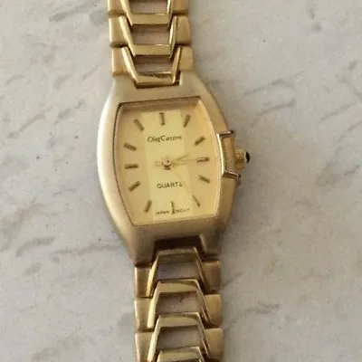 Oleg Cassini Gold Women's Watch Easy To Read Rectangle Dial Linked Band Vintage! • $29.99