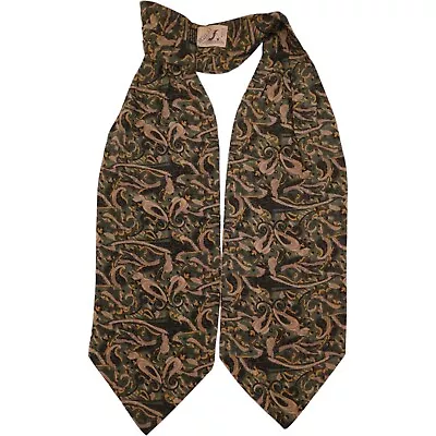 VTG SIGILLI Mens Ascot Day Cravat Silk Green Brown Paisley Neck Tie Scarf ITALY • $22.39