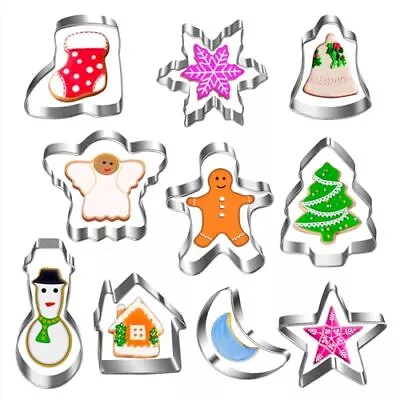 10 Pack Christmas Cookie Cutters Stainless Steel Biscuit Cutter Shaper • $17