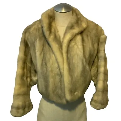 Vintage Mink Fur Bolero Jacket Coat Cream Gray Long Sleeve • $185.45