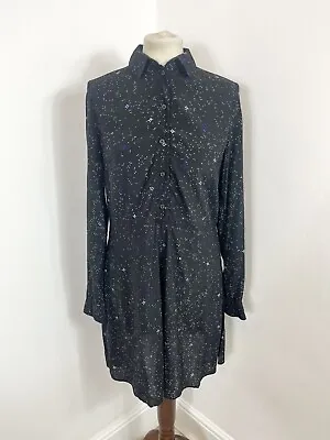 & Other Stories Black Blue Star Celestial Galaxy Print Shirt Dress UK 8 10 • £14.99