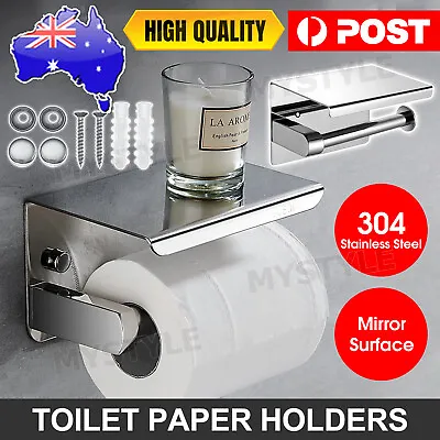 304 Stainless Steel Toilet Roll Holder Paper With Shelf Bathroom Wall Mounted AU • $15.85