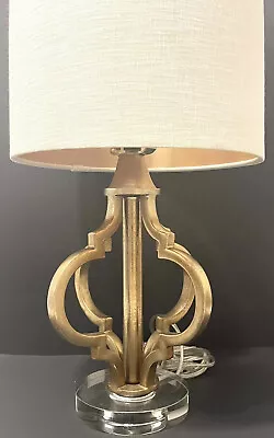 Contemporary Moroccan Gold Metallic Quatrefoil Table Accent Lamp Ivory Drum • $45.99