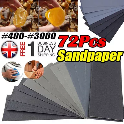 72 Sheets Mixed Assorted Grits Wet & Dry Sand Paper 400-3000 Car Paint Sandpaper • £7.96