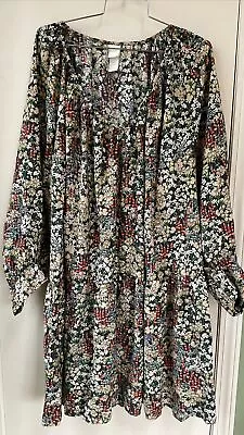 H & M WILDFLOWERS Boho Size XL Floral Puff Sleeve Gypsy Peasant Dress • $19.99
