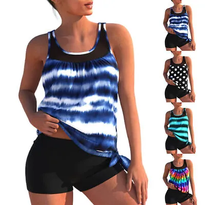 Womens Ladies Tankini Set With Boy Shorts Padded Swimsuit Bathing Swim Costume • £15.59