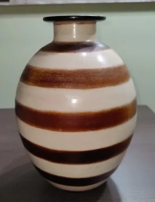 VTG Peru Art Pottery Vase Jacinto Chiroque Large Chulucanus Stripes Brown Tan • $36.74