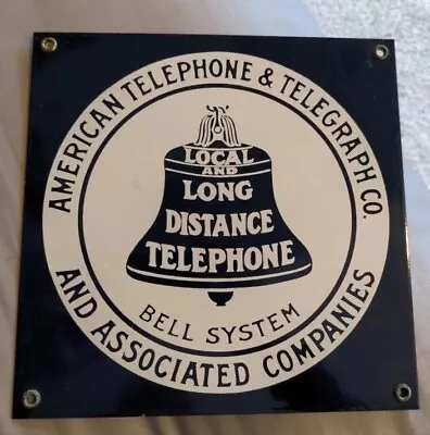 Vintage Bell System American Telephone & Telegraph Long Distance Porcelain Sign. • $76