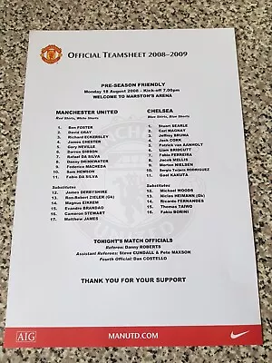 TEAMSHEET FRIENDLY MAN UTD V CHELSEA 18th Aug 2008 • £1.29