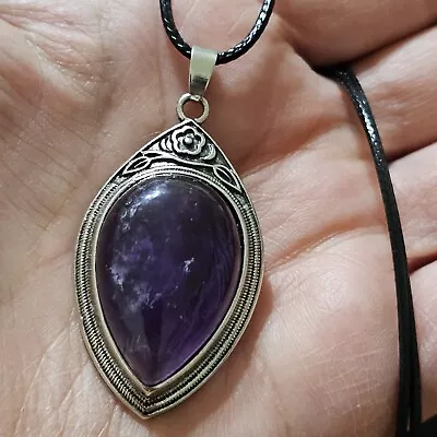 Amethyst Crystal Teardrop Pendant Necklace • £9.99