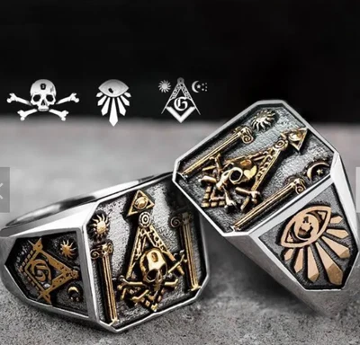 £16.39 • Buy Masonic Ring Freemason Men's Stainless Steel Skull Gold Mason G Pillar US 7-14