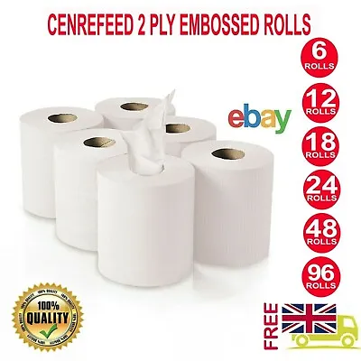 Centrefeed White Rolls 2ply Embossed Kitchen Hand Wipes Paper Towel Tissue • £28.99