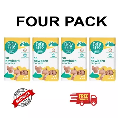 Fred & Flo Newborn Nappies Size 2 | 4 X 58 Packs | 232 Nappies | Free Delivery • £18.49