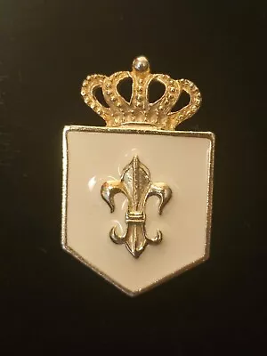 Vtg Fleur De Lis Gold Tone Pin Brooch Cream Enamel W Crown Top  Classic Mcm • $29.99