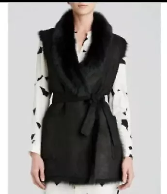 VINCE Luxe ReversibleToscana Shearling Leather Black Belted Vest M $1995 RARE!! • $650