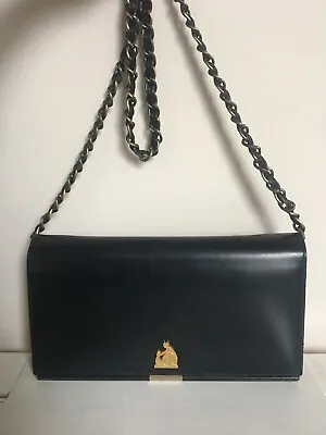 VTG LANVIN Black Leather 2Way Chain Strap Shoulder Handbag Clutch W/Dust Bag • $213