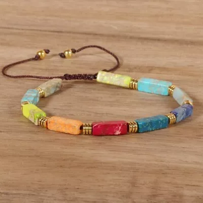 Natural Jasper Tibetan Bead 7 Chakra Shamballa Healing Reiki Women Men Bracelet • $10.80