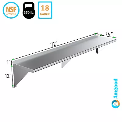 14  X 72  Metal Shelf | NSF Stainless Steel Wall Mount Floating Shelving  • $129.95