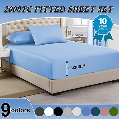 $19.99 • Buy 2000TC Bed Fitted Sheet Sets Pillowcases King/Queen/Double/K Single/Single