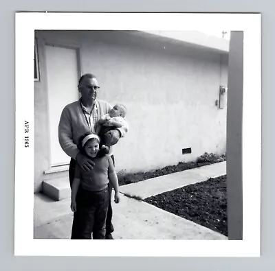 Vintage 60s Photo - Grandfather With Grandchildren At Home  - B&W Snapshot • $6.45