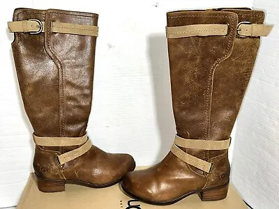 UGG Australia Darcie Chestnut Brown Distressed Suede Leather Tall Riding Boots 6 • $58.95