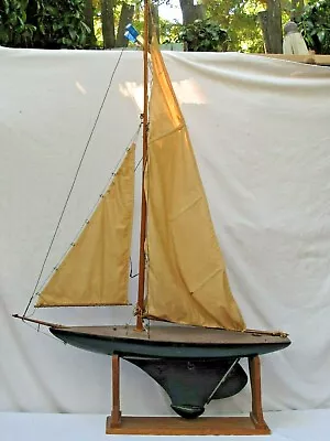 $595 • Buy Antique Large  Pond Yacht Sailboat Original Sails With Stand