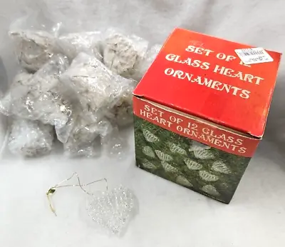 GLASS HEART Vintage Gold String Ornament SET/11 In Box • $17.86