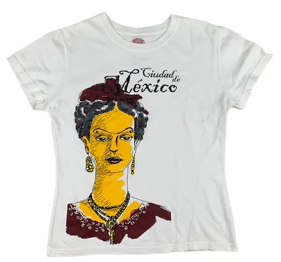 Frida Kahlo 'Ciudad De Mexico' White Graphic T-Shirt Women's Large Mexico City • $19.99