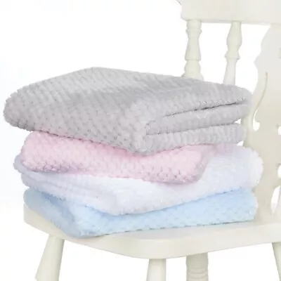 NEW Baby Boy Girl Soft Fleece WAFFLE Blanket Pram Crib Cot Moses Basket Newborn • £7.79