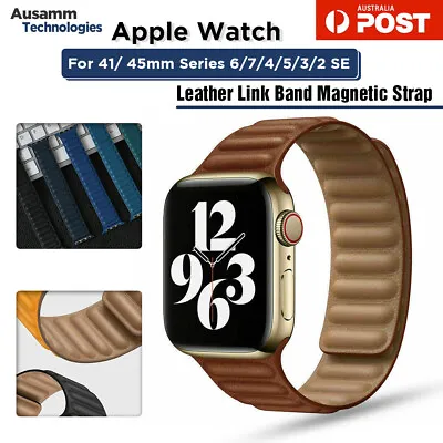 $19.99 • Buy For Apple Watch Series 6/7/4/5/3/2 Se Leather Link Band Magnetic Strap 41/45mm