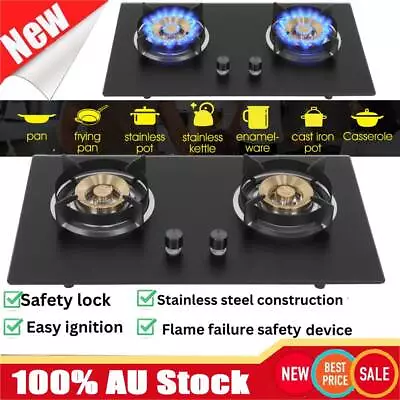 $145.89 • Buy Gas Cooktop 2 Burners Tempered Glass Liquefied Gas Stove Cooker 4.5KW 2800Pa
