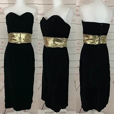 80s Dave & Johnny Velvet Gold Strapless Sweetheart Neckline Dress 13 Prom Party • $49.99