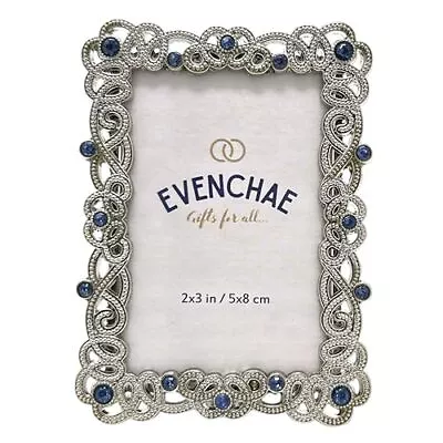 Mini Tabletop Picture Frame Silver With Blue Rhinestones Holds 2 In X 3 In ... • $23.45