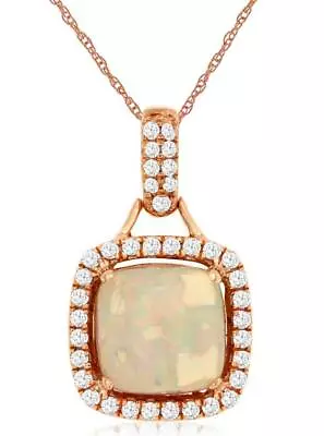 1.64ct Diamond & Aaa Opal 14k Rose Gold 3d Cushion & Round Halo Floating Pendant • $1432.08