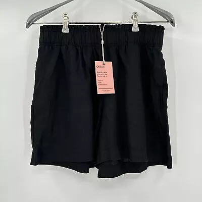 Quince European Linen High Waisted Shorts In Black Sz S Small NWT Elastic Waist • $29.95