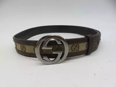 Gucci Belt Brown Interlocking GG Pattern Canvas Leather Men's From Japan Used • $145
