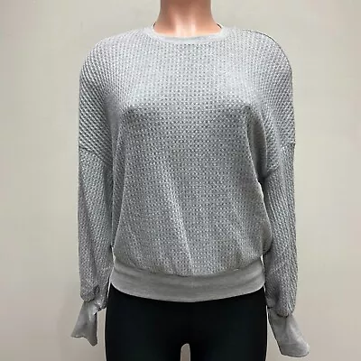 Project Social T Womens Grey Heather Silas Bishop Sleeve Solid Waffle Knit Top S • $15.95