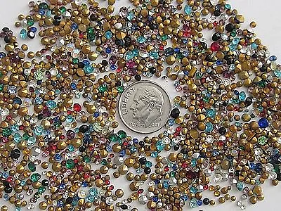 600 Tiny Small Vtg Glass Rhinestones Colors Mix Ab Clear Czech Preciosa Huge Lot • $12.86