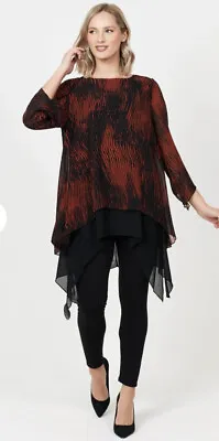 Saloos Flared Double Layer Tunic Top With Necklace Rust Size 14 RRP £56 • £12.99