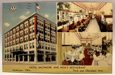 Hotel Baltimore & Nicks Muskogee Oklahoma OK Vintage Linen Restaurant • $3.95