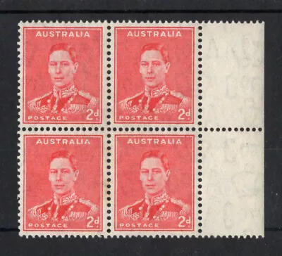 M2155 Australia 1938 SG184 - 2d Scarlet In A Right Marginal Block Of 4. • £15.30