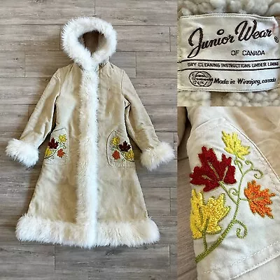 Vtg 70s Junior Wear Of Canada Hooded Penny Lane Afghan Coat Boho Hippie Xxs • $325.48