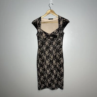 £29.99 • Buy Jane Norman Black Nude Lace Wiggle Pencil Galaxy Dress UK Size 6-8 Y2K Vintage